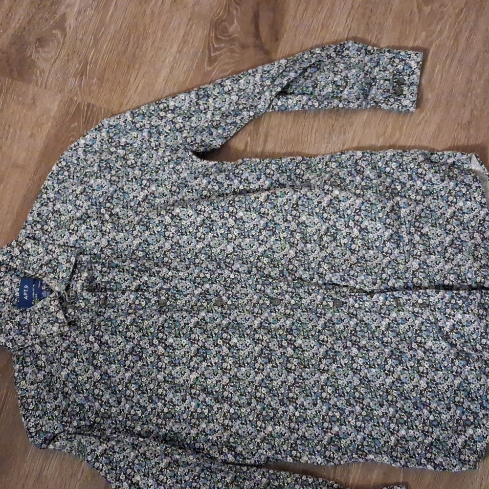 Apt. 9 Men's Blue and Green Floral Shirt